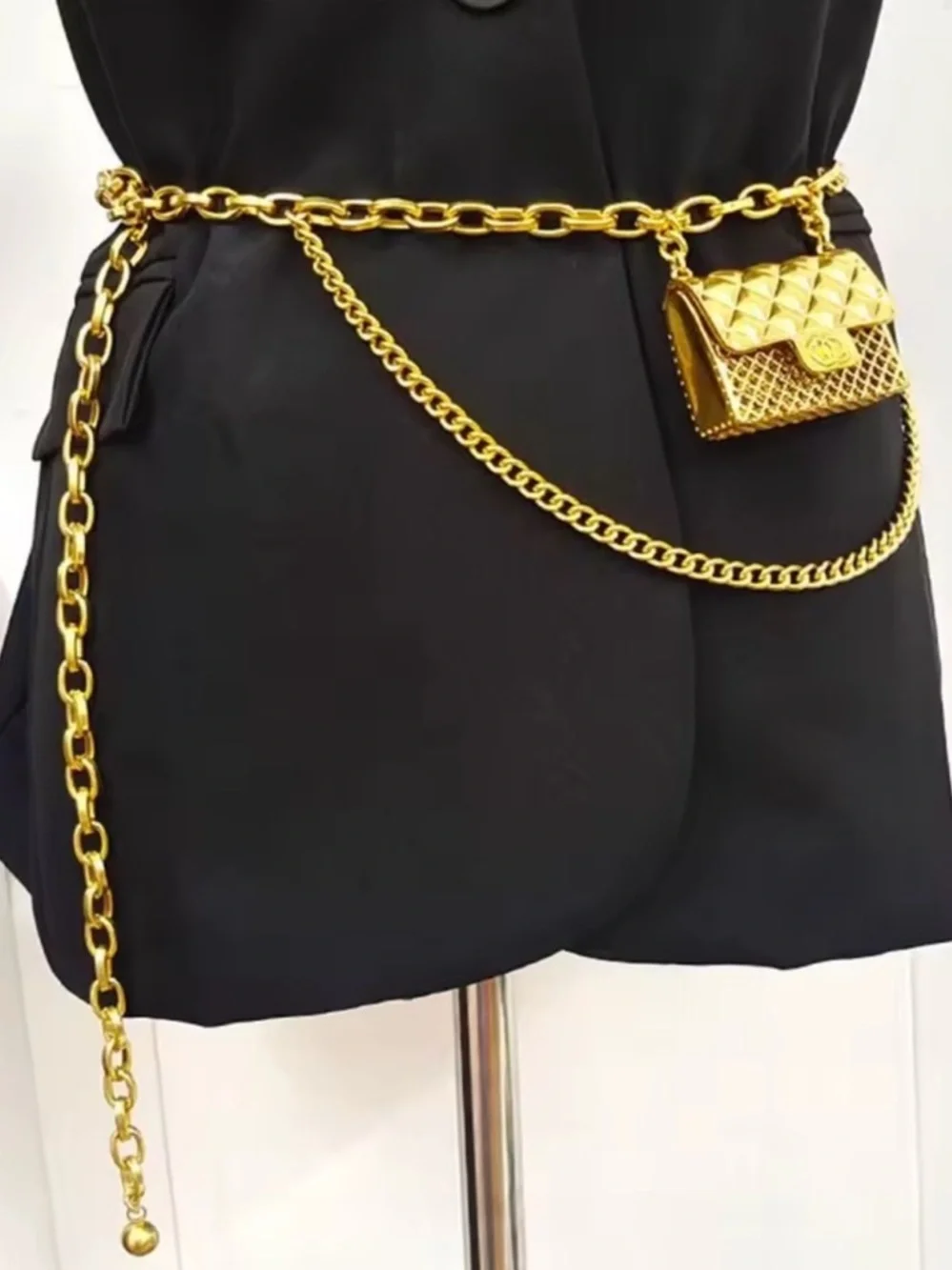 Tassel Gold Chain Belt with Mini Bag Trendy!